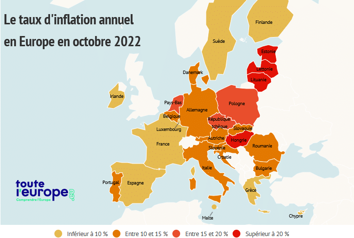 Carte d'inflation en europe - Investir en 2023