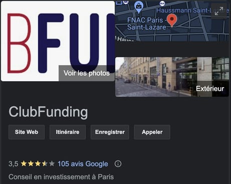 Avis Clubfunding sur Google