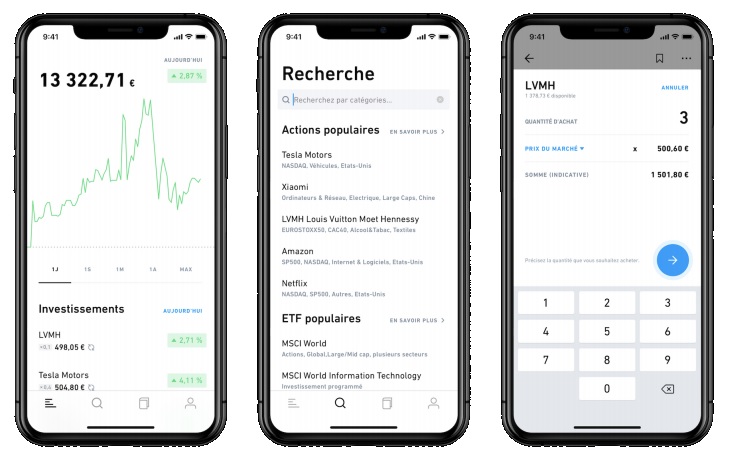 L'interface mobile de l'application Trade Republic