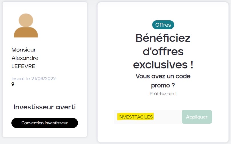 Saisir le code promo INVESTFACILE sur Finple