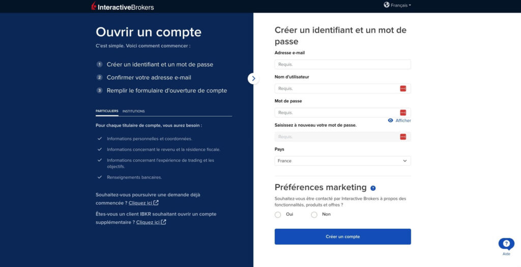 Comment créer un compte IBKR ? Étape 1