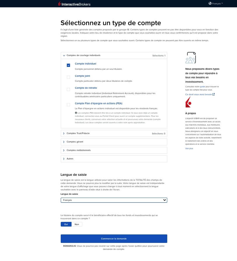 Comment créer un compte IBKR ? Étape 2