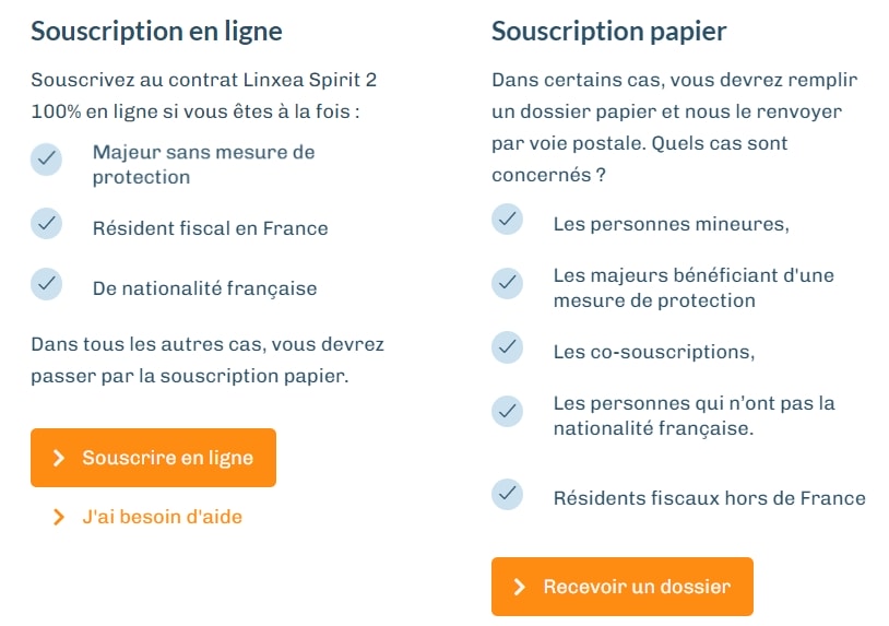 Linxea Spirit 2 - Une souscription 100 % en ligne mais pas pour tout le monde