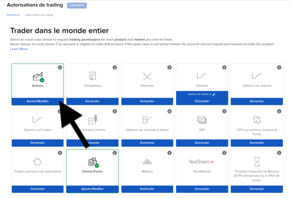 Actions et autorisation de trading  compte IBKR