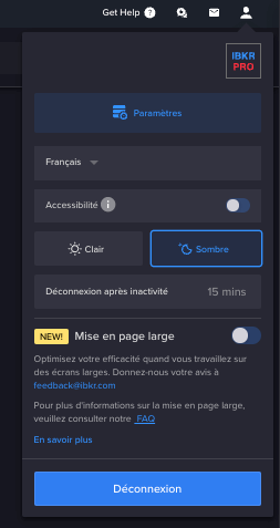 Le mode sombre sur Interactive Brokers
