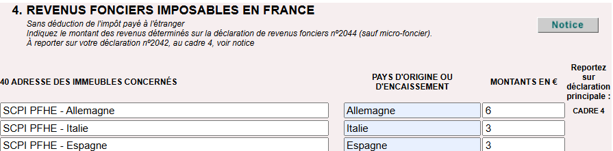 Annexe n°2047 - Déclaration des revenus déclarables en France