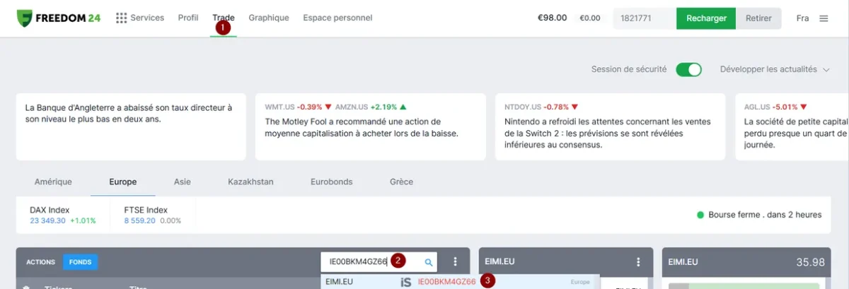 Trouver un ETF Emerging Market sur Freedom 24